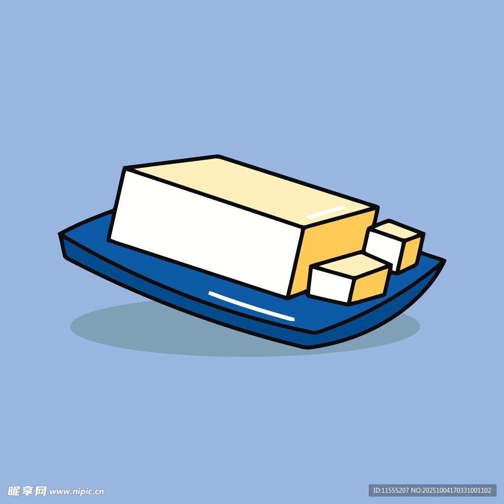 蓝色盘子上的黄油块