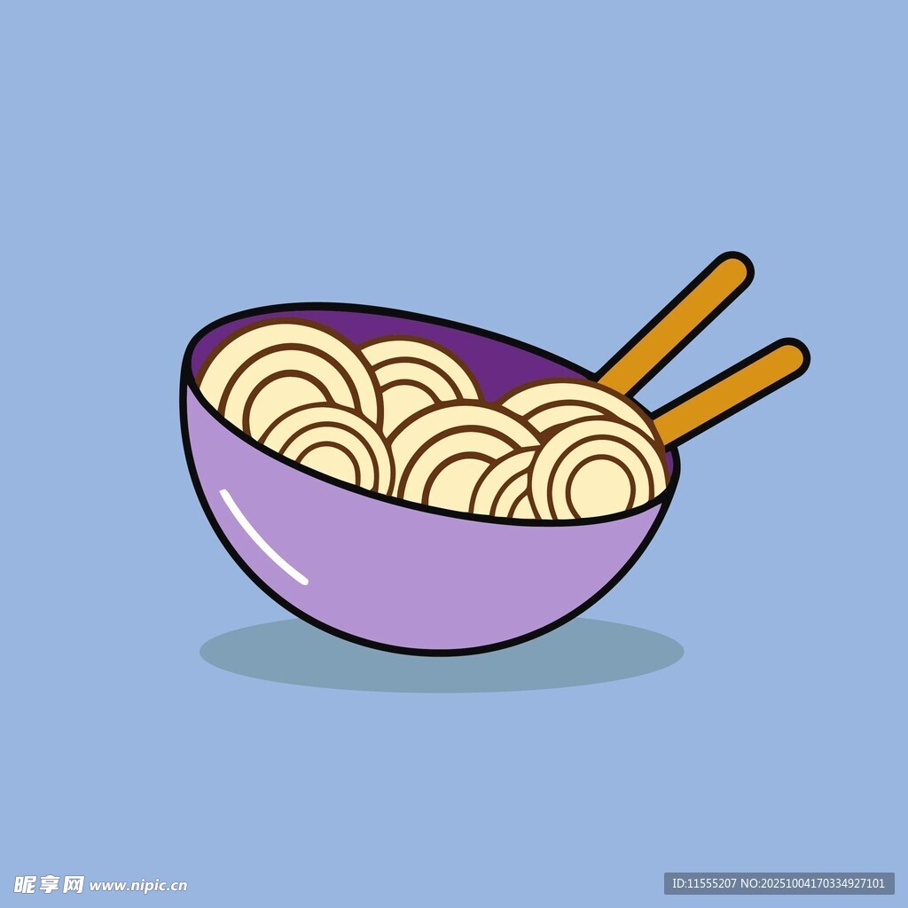 紫色碗中的面条与筷子