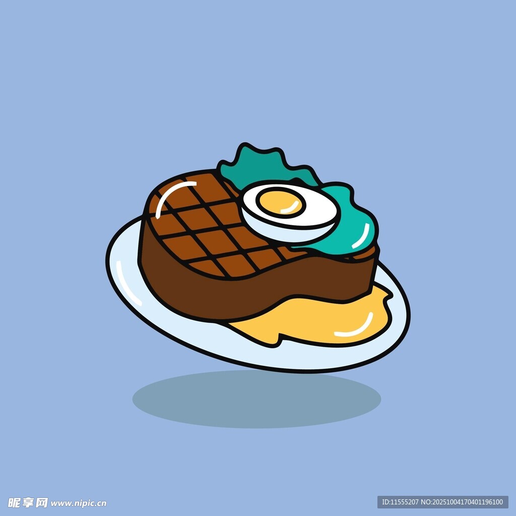 卡通风格牛排配煎蛋