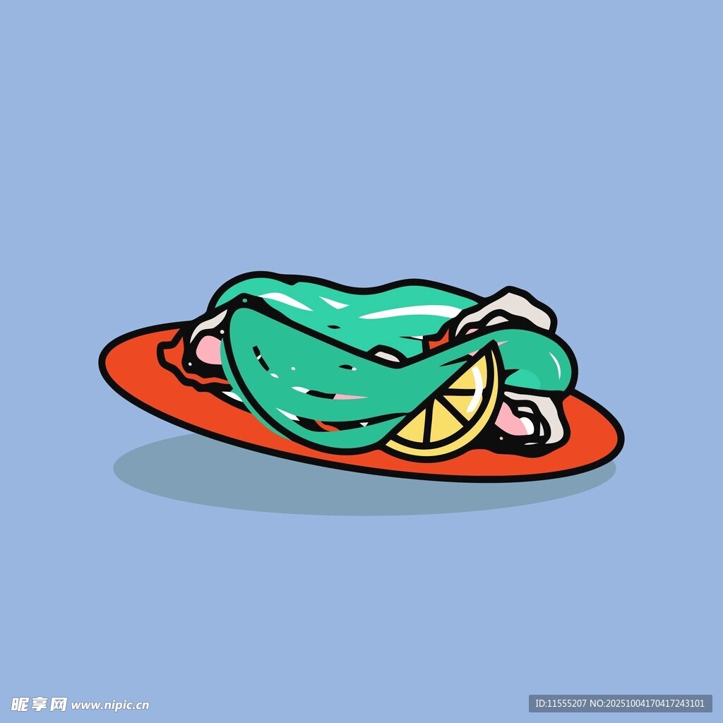 卡通风格的盘中烤鱼