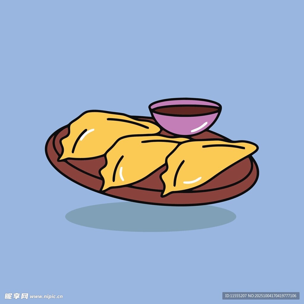 一盘美味炸饺配蘸料