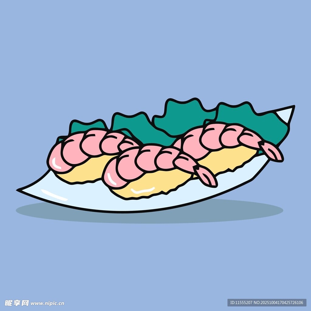 卡通风格盘中鲜虾
