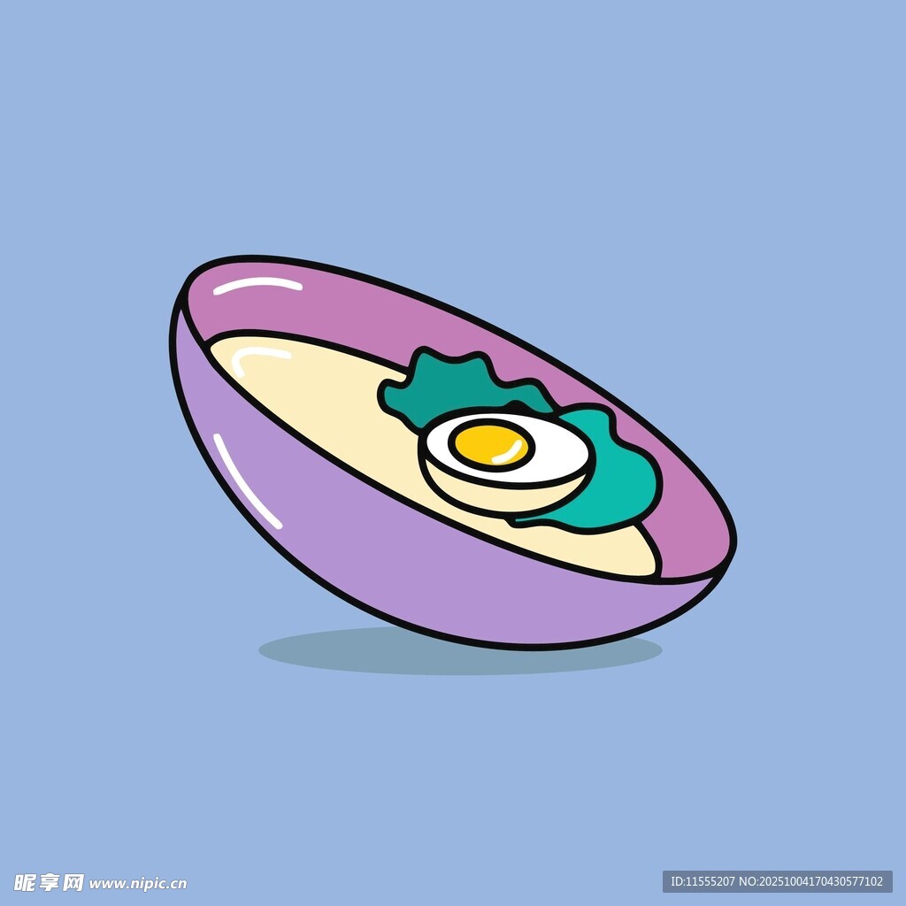 紫色碗中的卡通食物