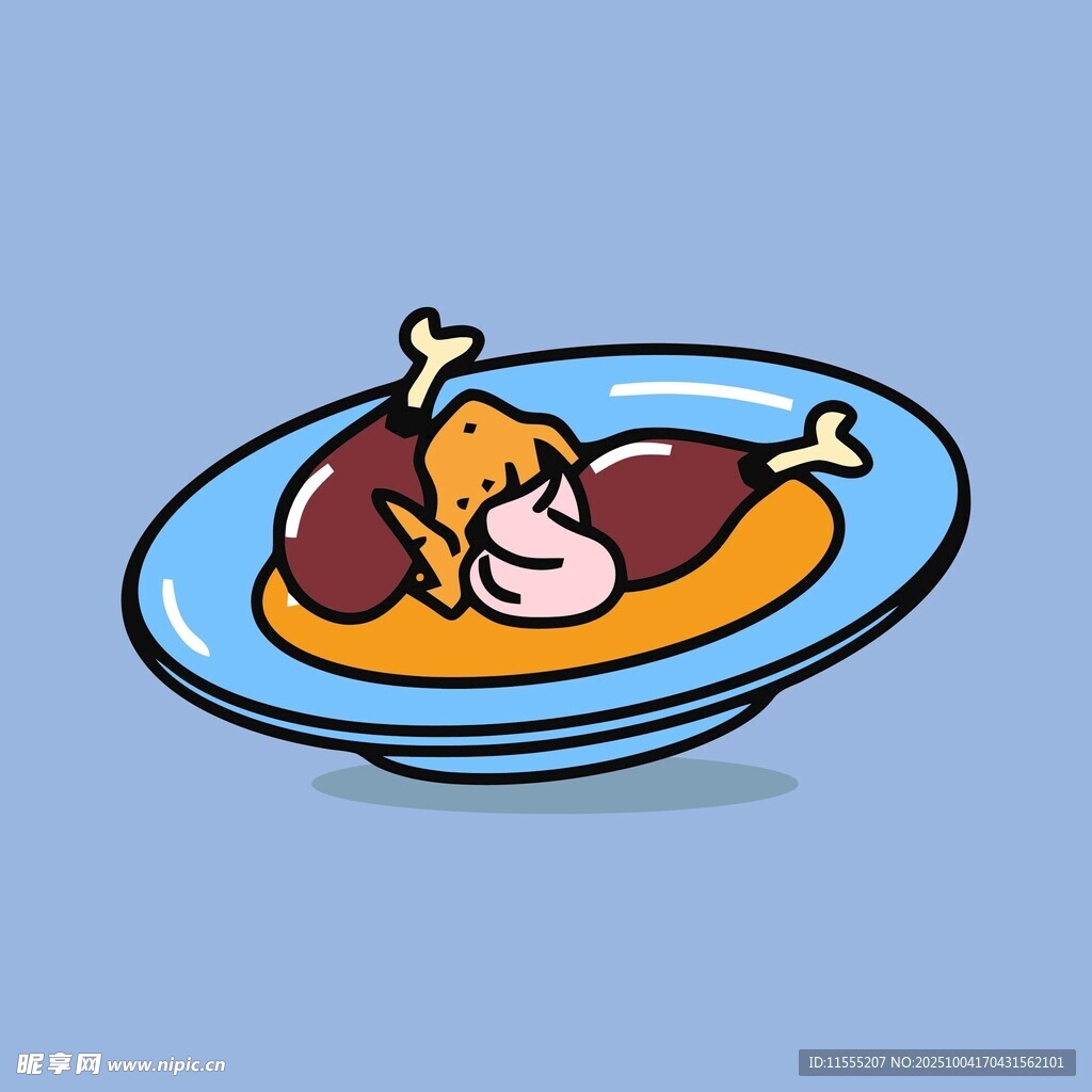 卡通风格盘中美食插画