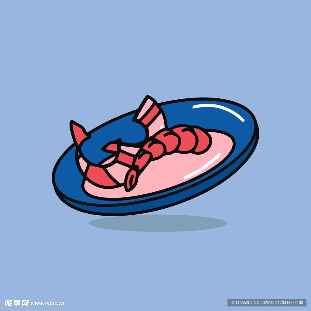蓝色盘中的美味虾肉