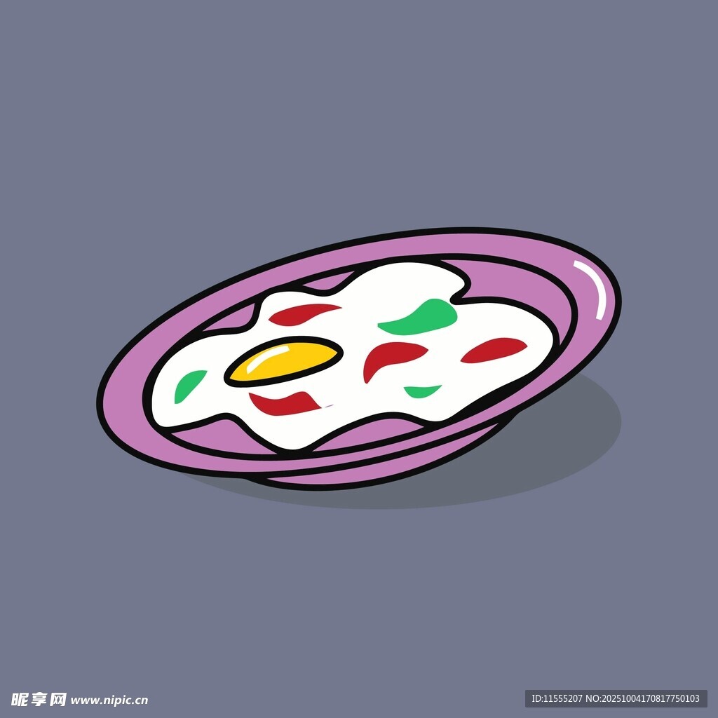 卡通风格盘中多彩食物