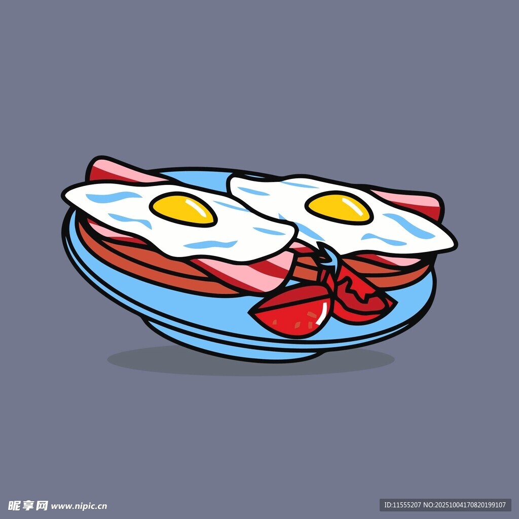 美味培根煎蛋早餐插画