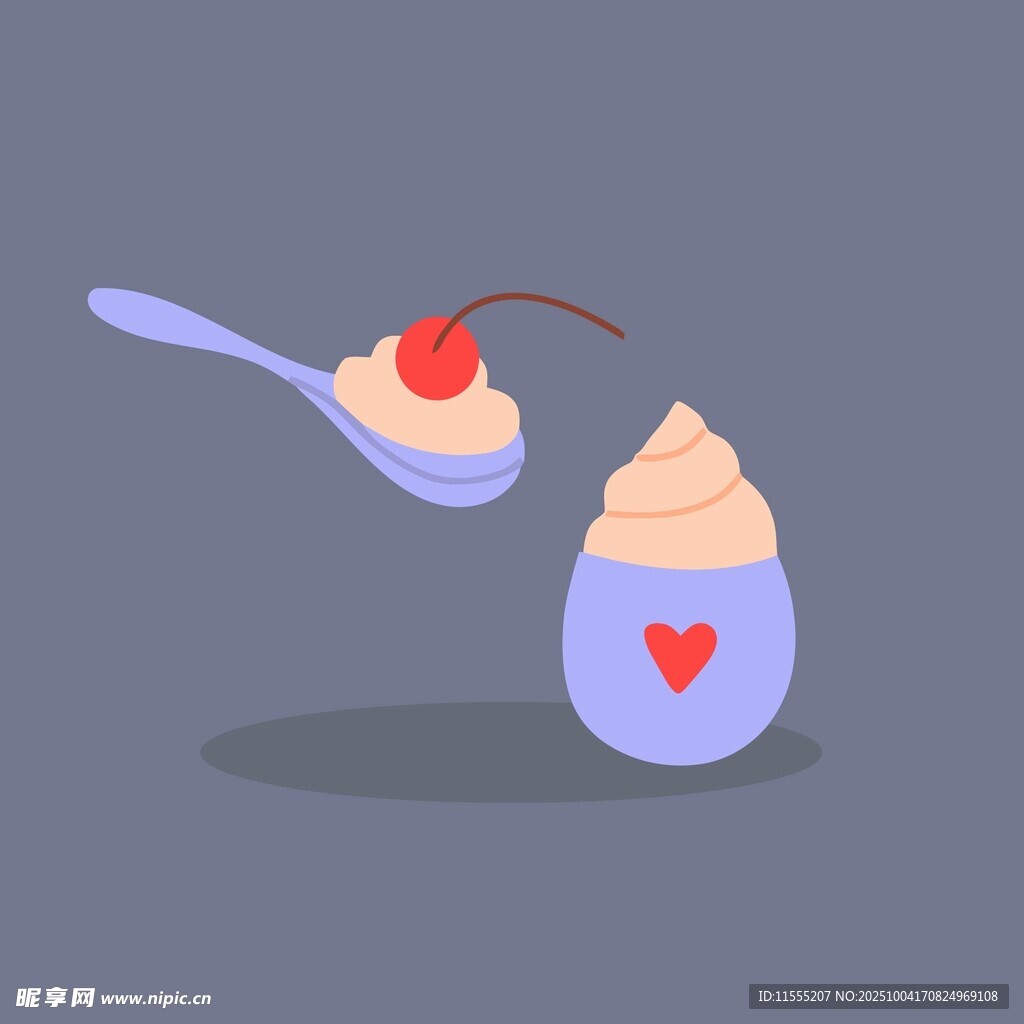 樱桃甜点从勺子落入容器