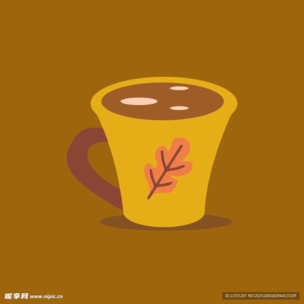 黄色带叶图案的咖啡杯