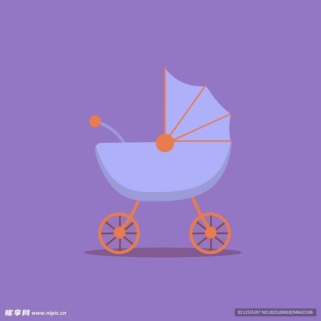 蓝色婴儿车插画