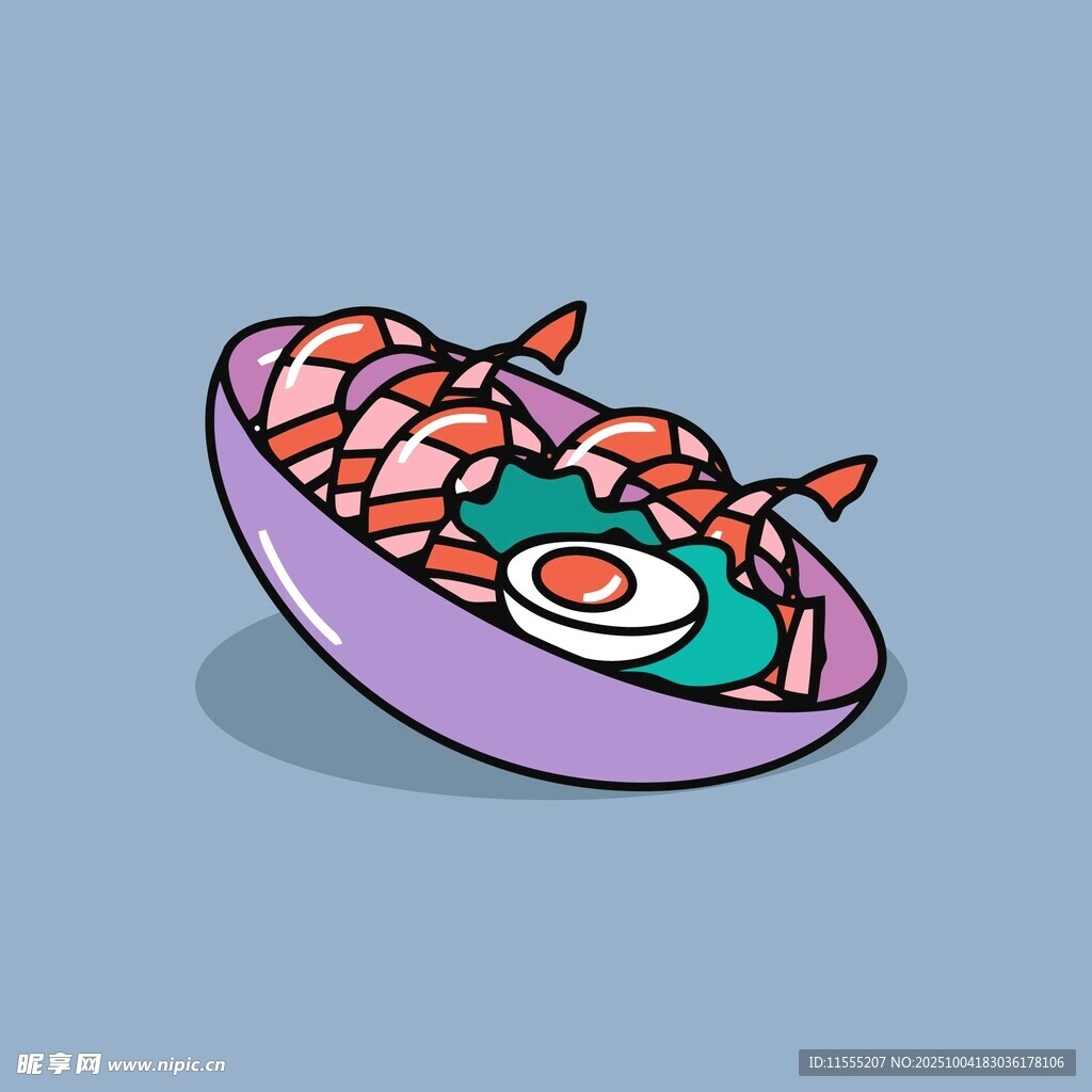 卡通风格美味寿司碗