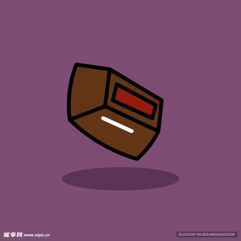 紫色背景上的卡通棕色盒子