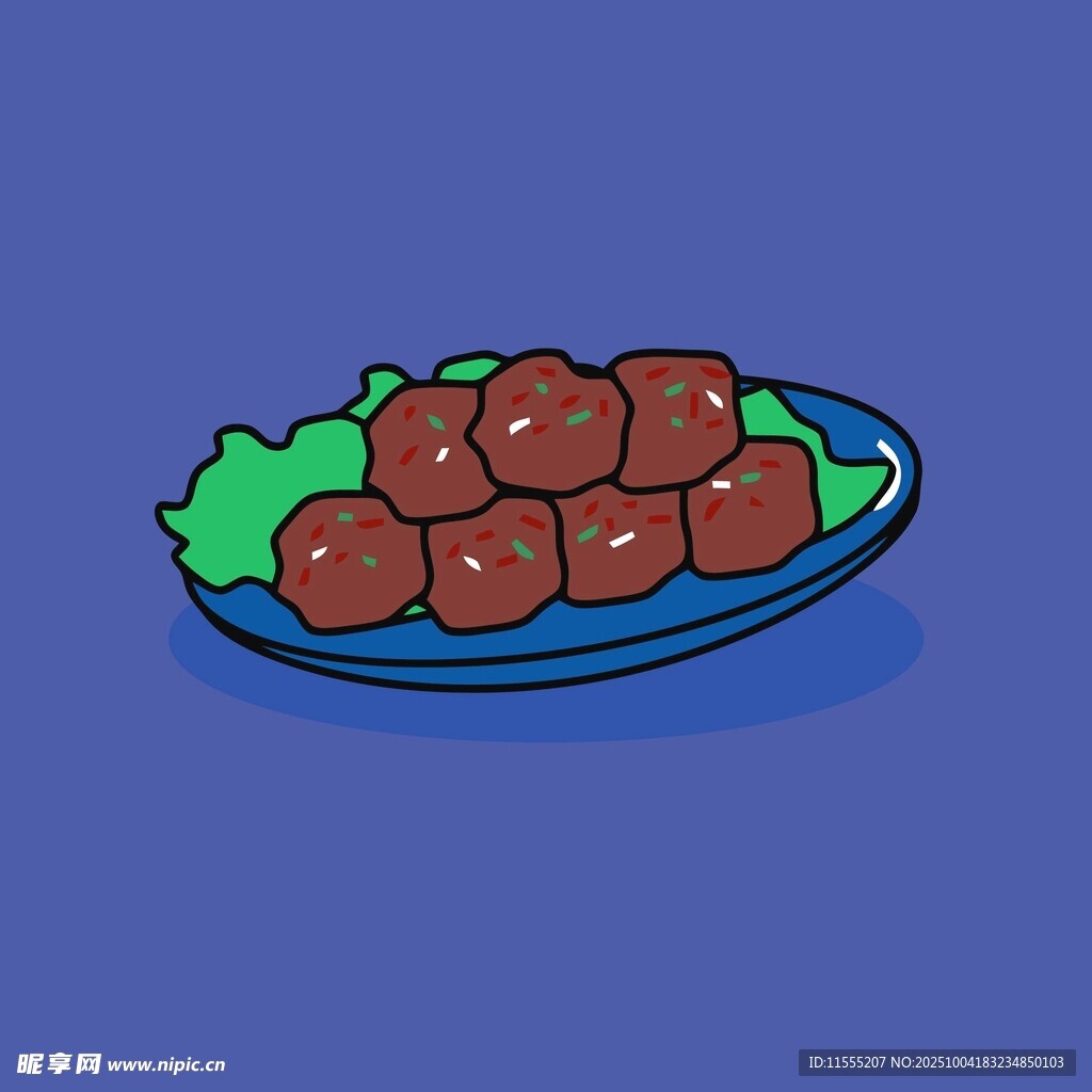 蓝色盘中的美味肉丸