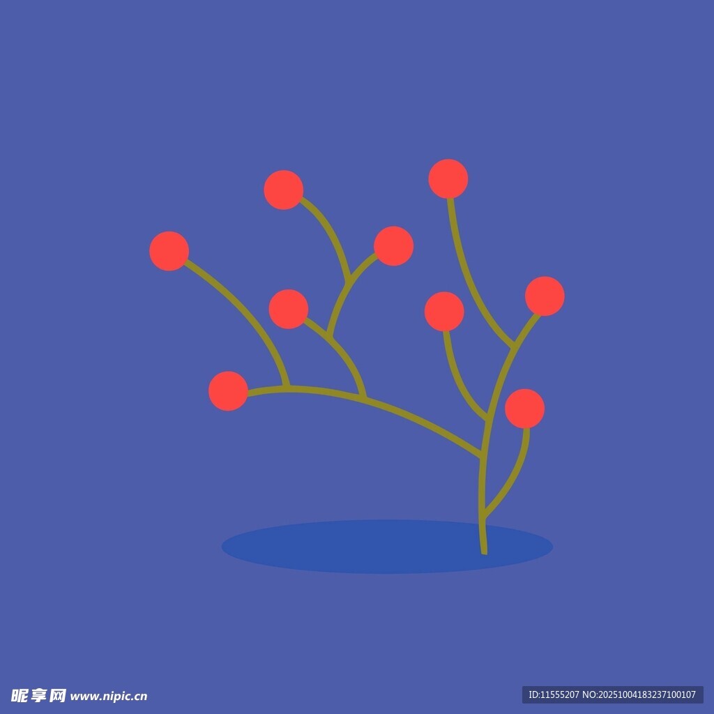 蓝色背景上的红色果实植物