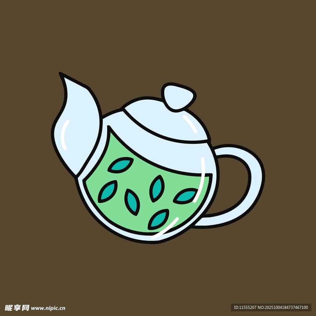 简约手绘茶壶与茶叶图案