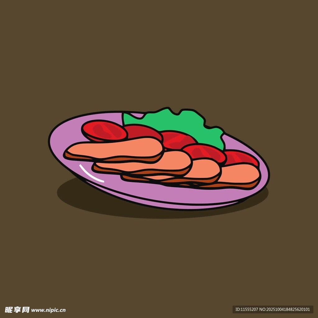 卡通风格的美味盘中食物