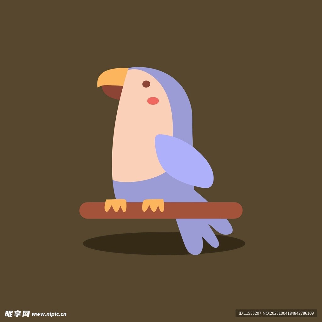 可爱蓝鹦鹉栖息于树枝上