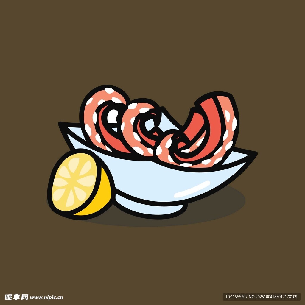 碗中虾与柠檬插画
