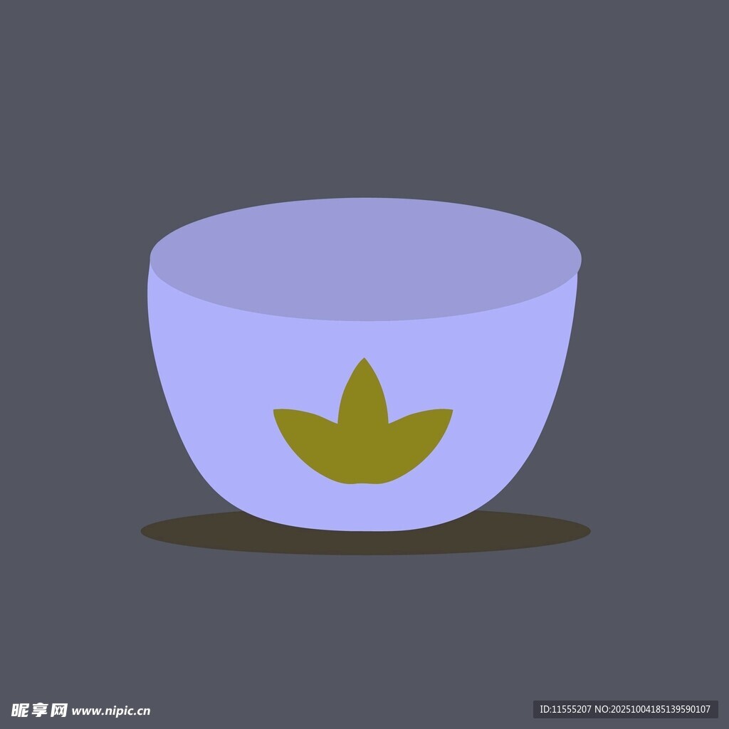 紫色碗上的绿叶图案
