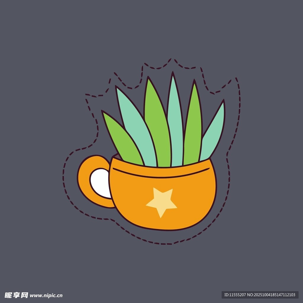 橙色杯中的绿植插画