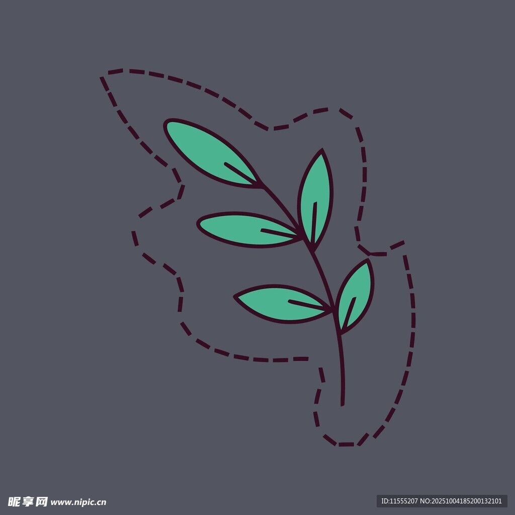 手绘绿叶轮廓图案