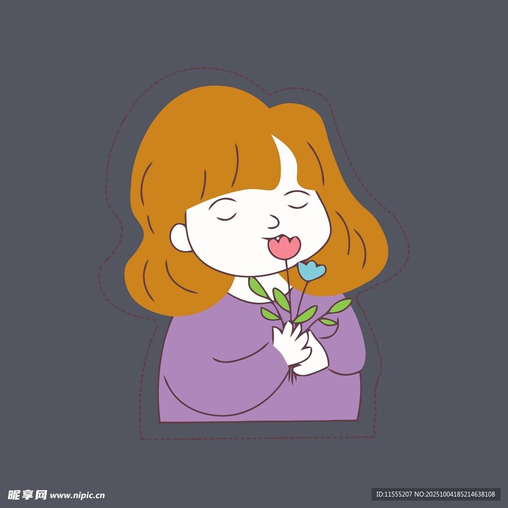 女孩捧花闭眼陶醉模样