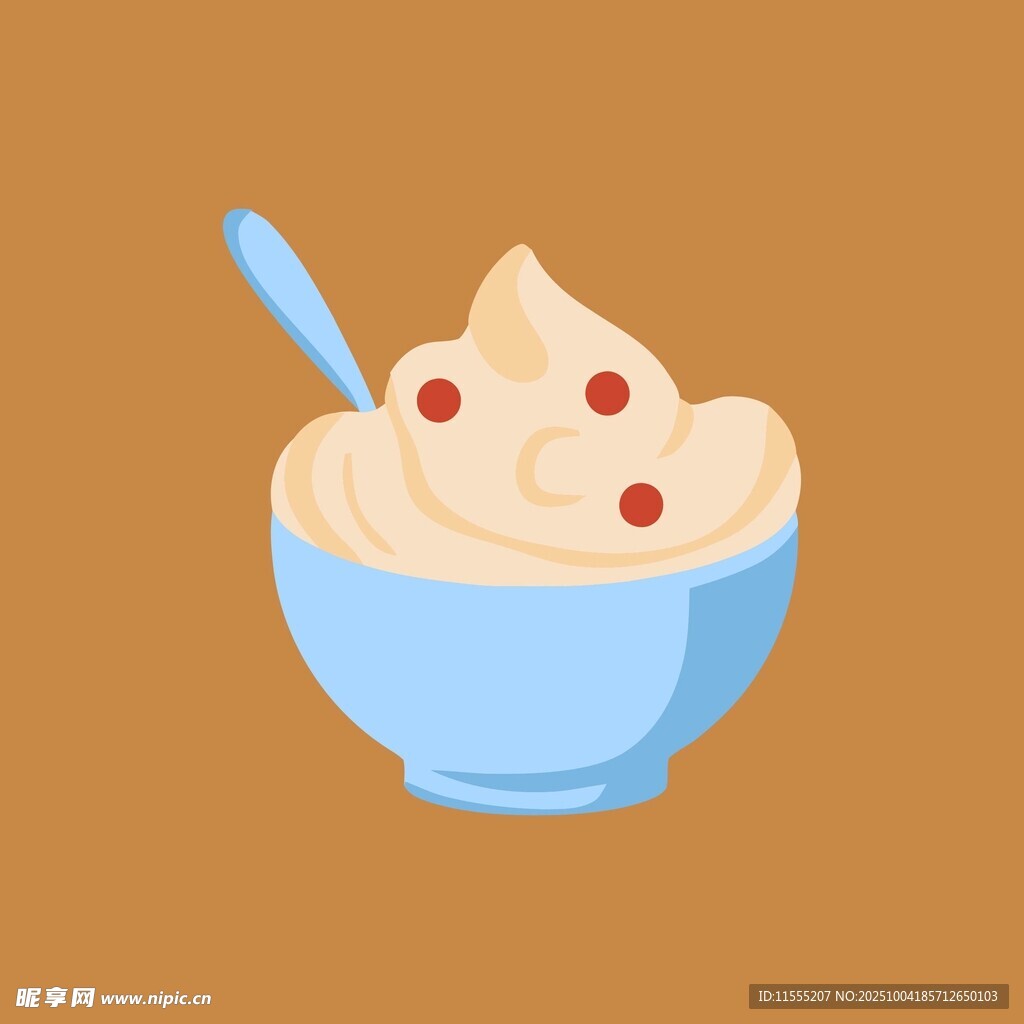 蓝色碗中的美味奶油甜点