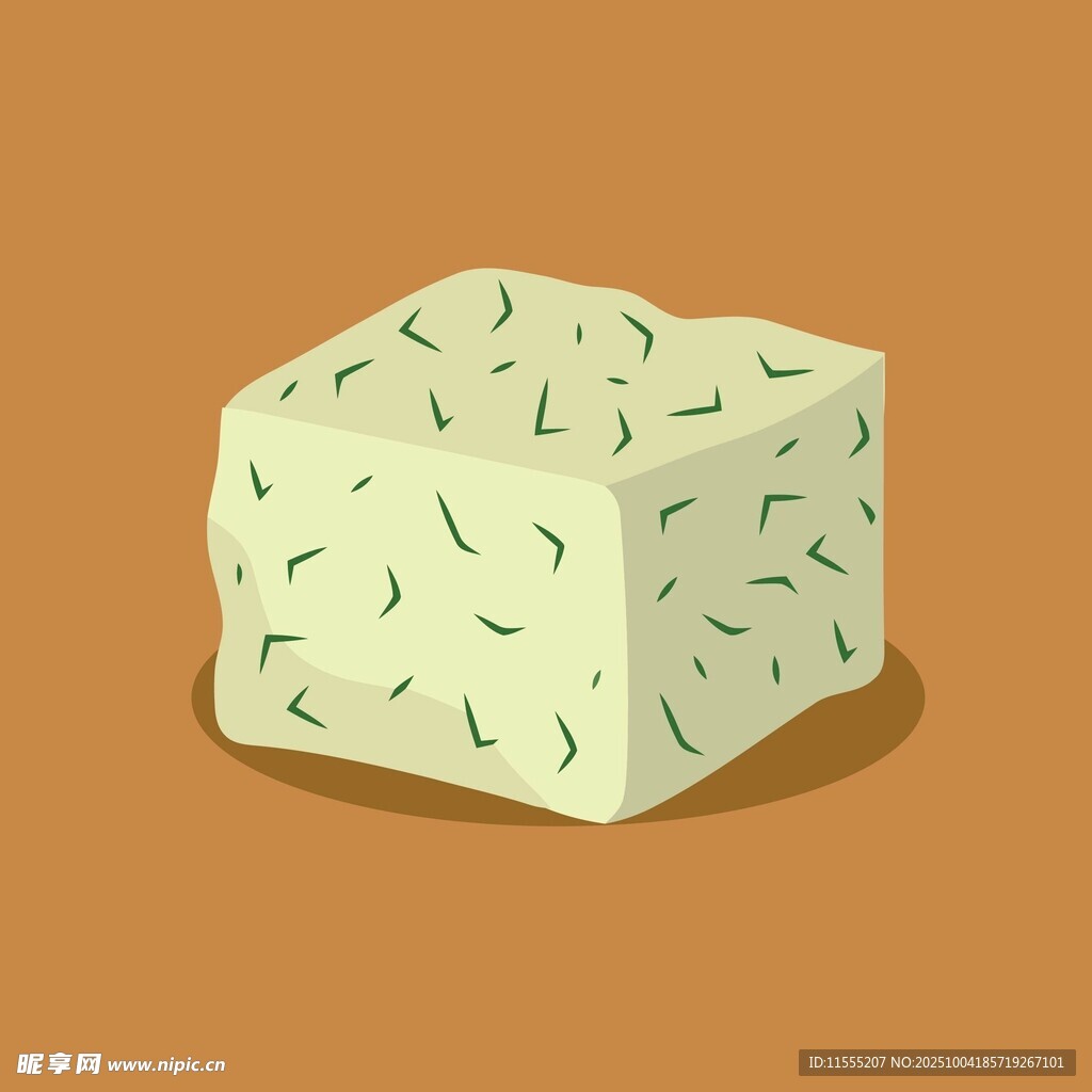 绿色点缀的块状奶酪
