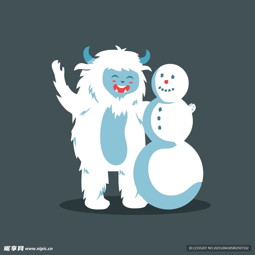 雪人旁的可爱雪人怪