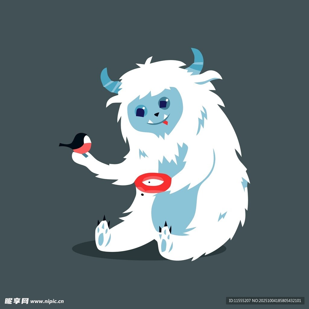 可爱蓝角怪兽手拿物品