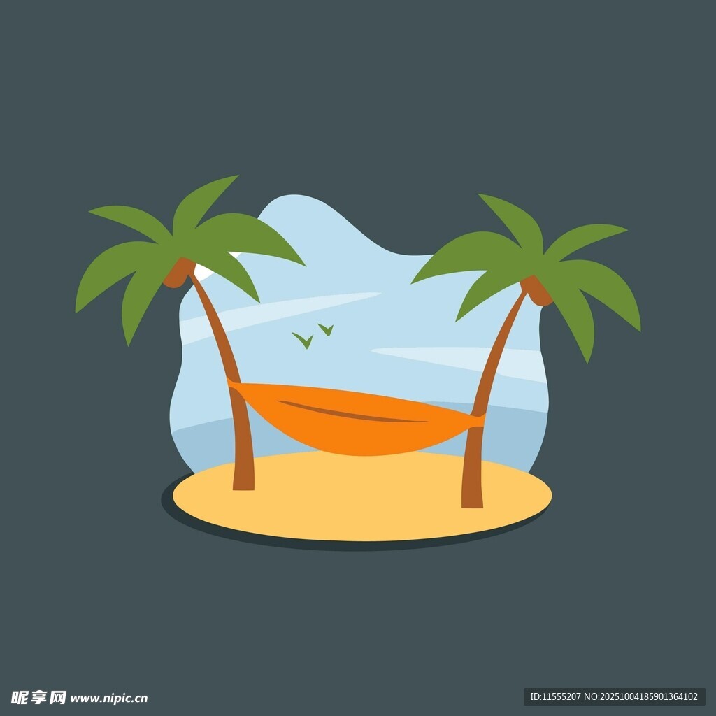 热带小岛吊床惬意场景