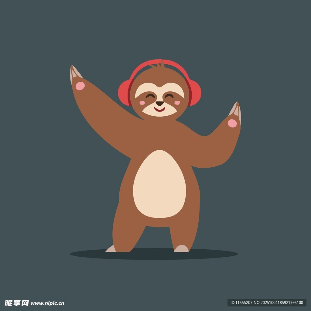 戴耳机跳舞的可爱树懒