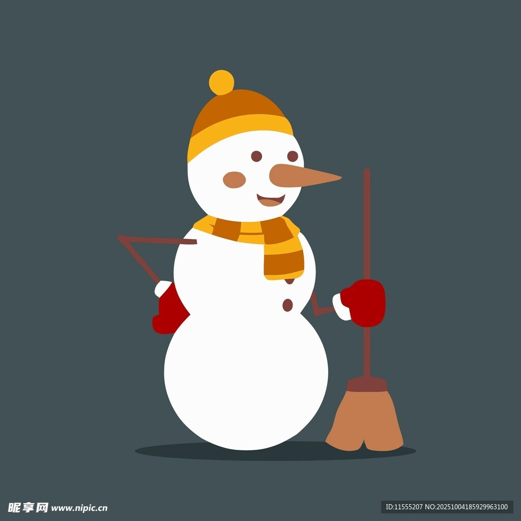 可爱雪人手持扫帚站着