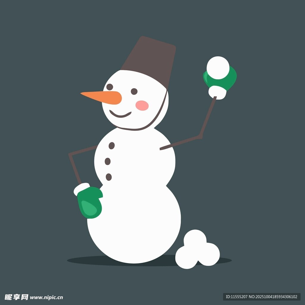可爱雪人手持雪球玩耍