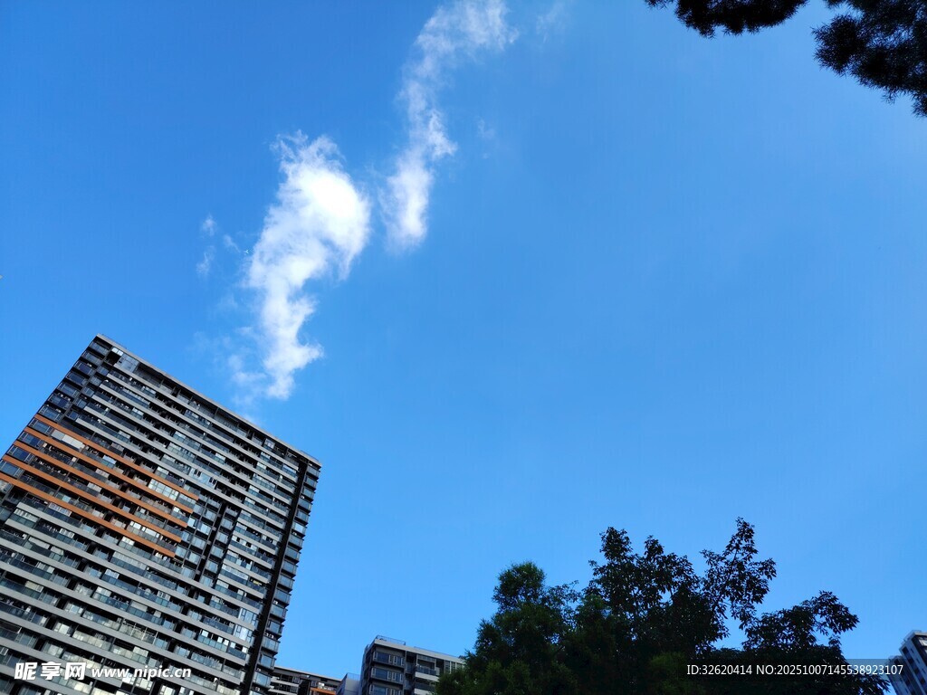 蓝天高楼间的白云美景