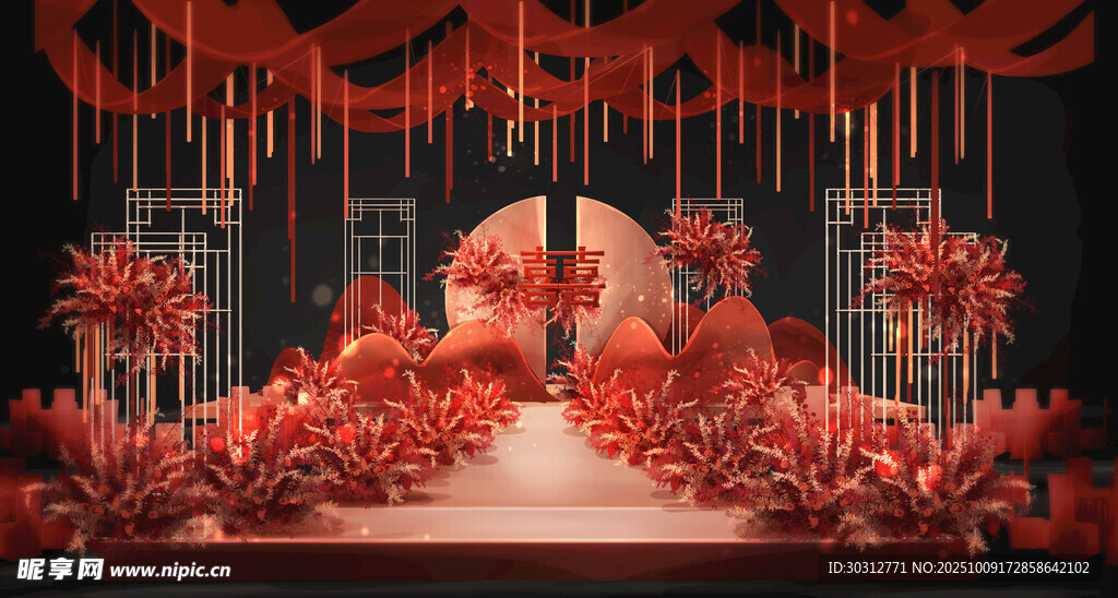 中式红主题浪漫婚礼场景