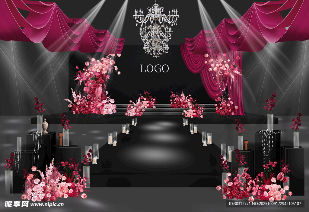 浪漫粉色系婚礼舞台设计