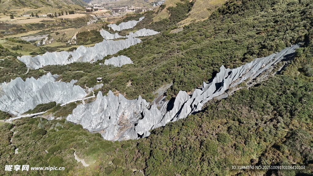 高山间的冰雪与绿色景观