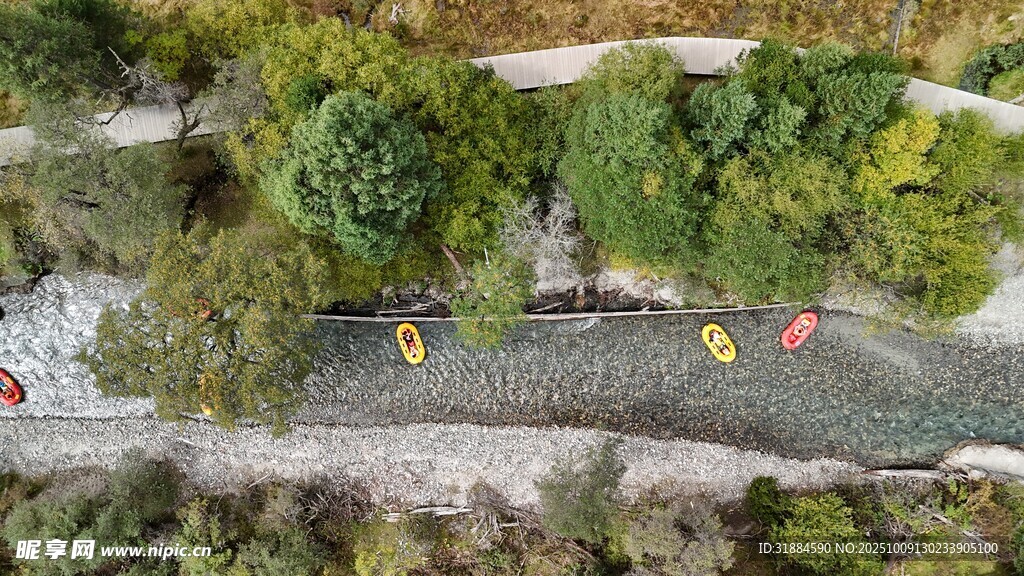 俯瞰绿树环绕的道路场景