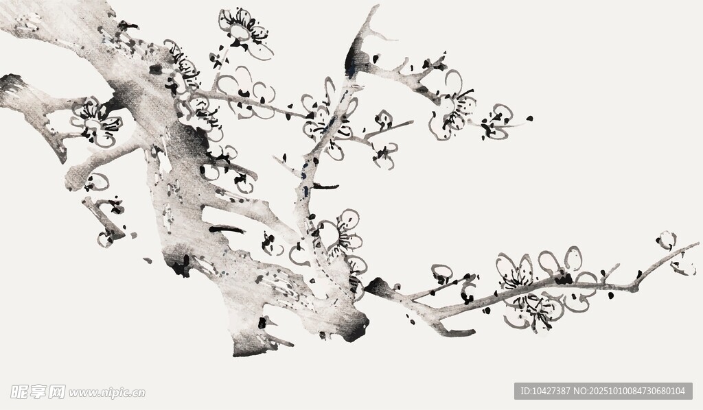 水墨梅花枝头特写