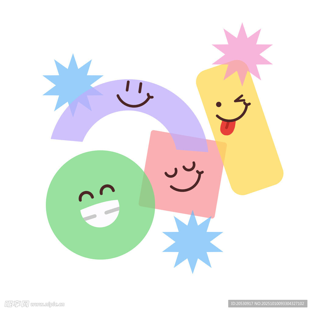 笑脸几何图形与星星组合