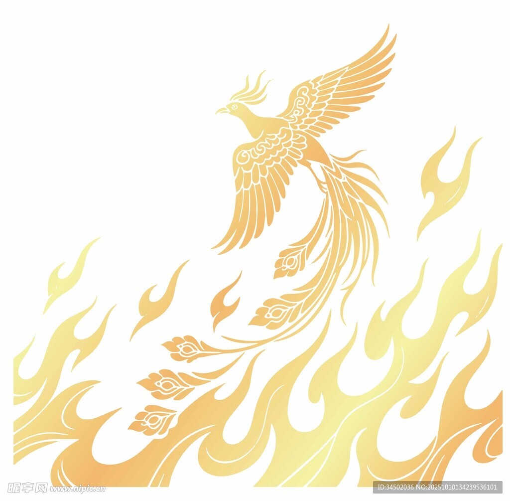 金色凤凰展翅于火焰间