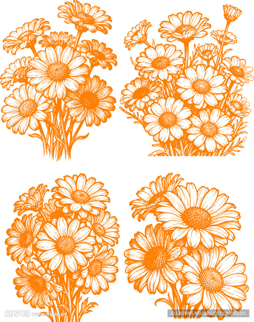 橙色小雏菊花卉图案设计素材