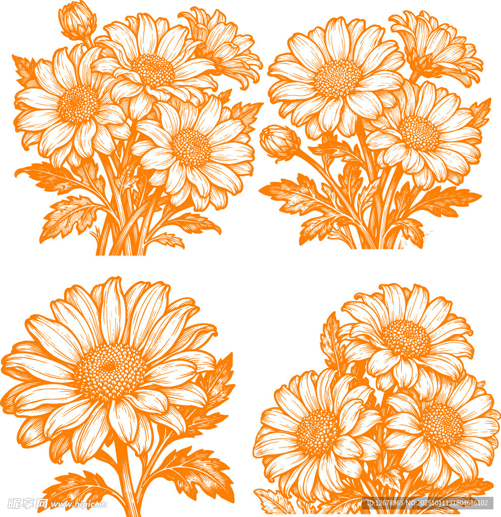 橙色雏菊花卉图案设计