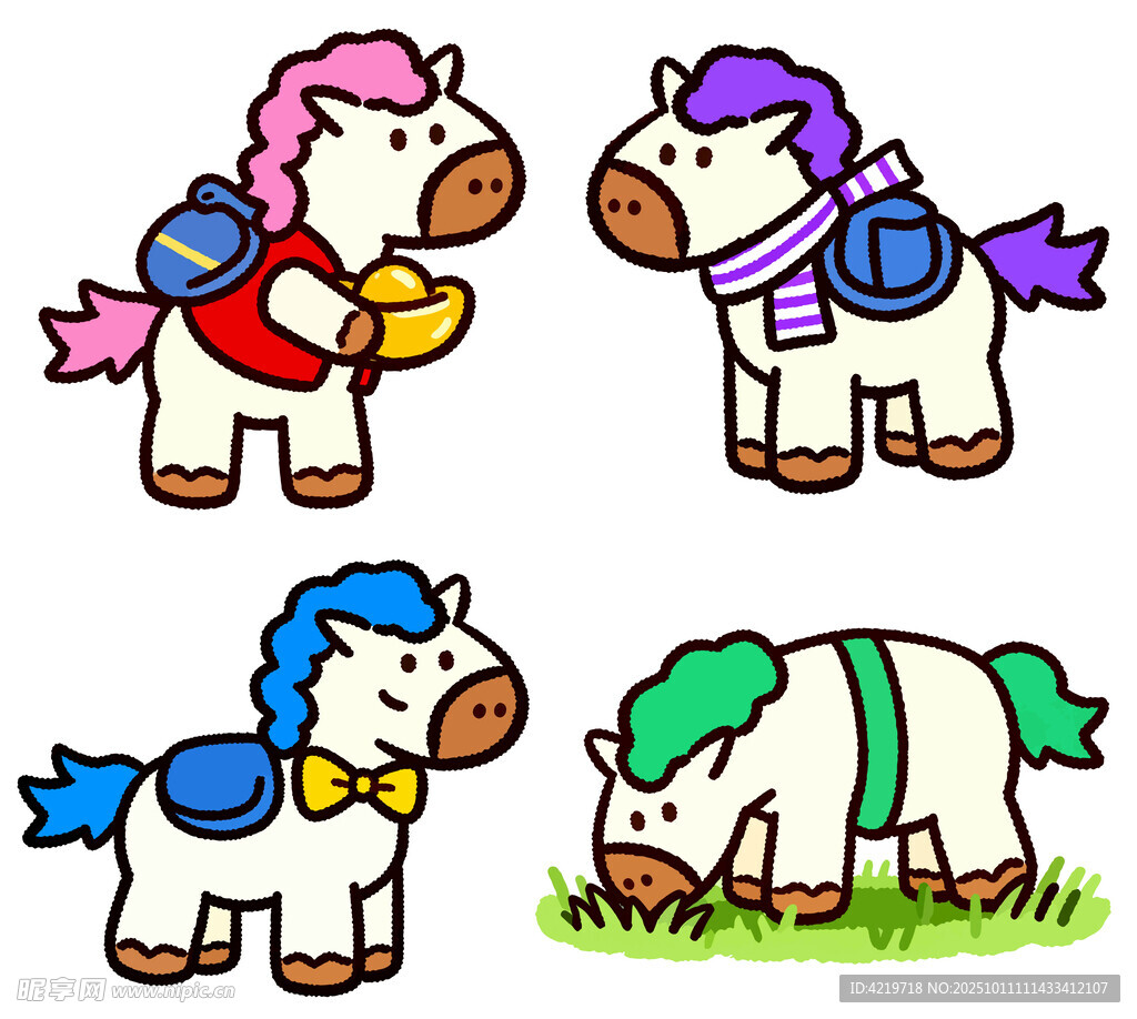 可爱多彩小马卡通形象插画