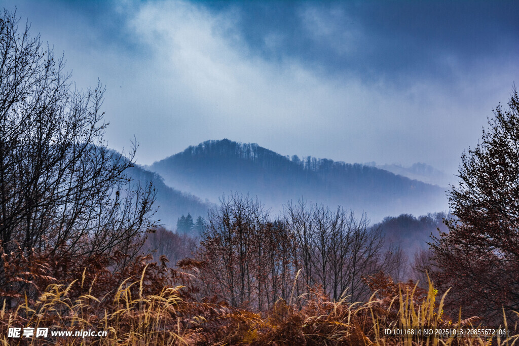 秋日山林远景