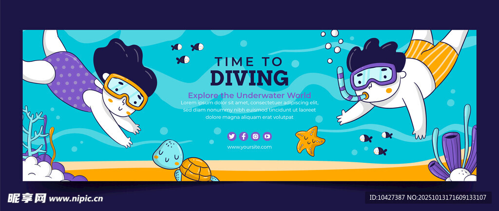 儿童趣味游泳主题插画