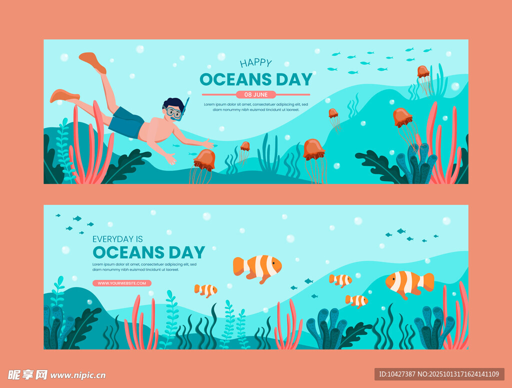 海洋日海底场景插画