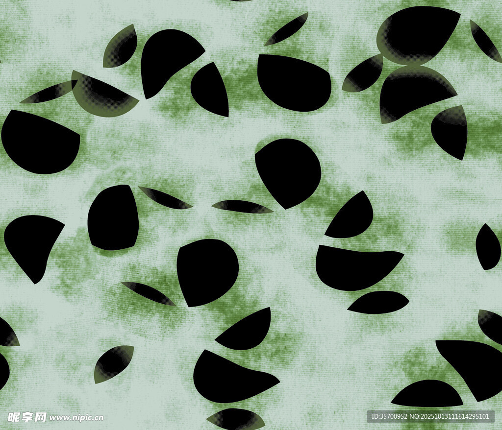 绿色背景黑色叶片图案