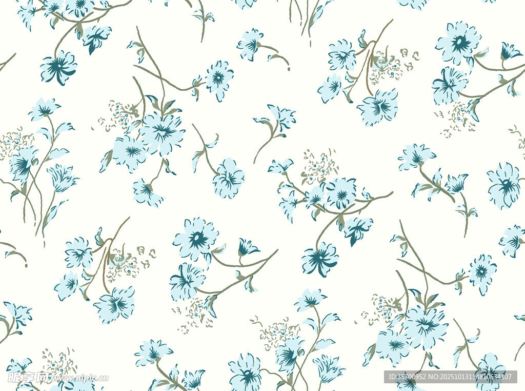 蓝白花卉图案 清新雅致